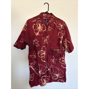 PREOWNED Caribbean Joe Dark Red Linen & Cotton Shirt Men's Short Sleeve Sz L
